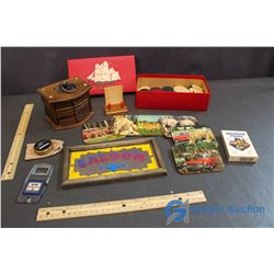 Pocket Ashtray, Vintage Poker Chips, Playing Cards, Wooden Coasters, Bottle Opener, etc
