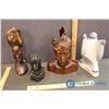 Image 1 : 2 Wooden Carved Busts, 1 Plastic Bust & 1 Statue