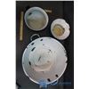 Image 2 : Blue and White Enamaled Bread Mixing Bowl, Pot and Spitoon