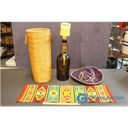 Seagrams Texas Mickey In Wicker Basket w/Sombreo & Poncho