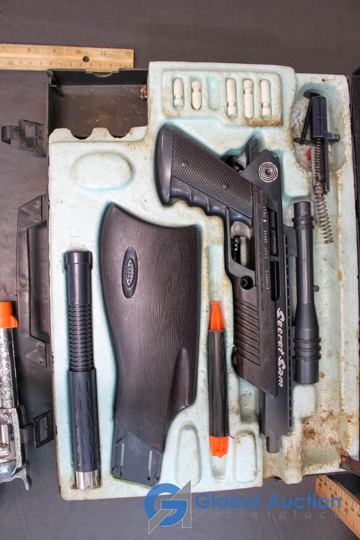 Secret Sam Toy Gun w/Case & 3 Other Toy Guns