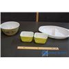 Image 1 : 4 Pyrex Dishes - Homestead Bowl, 2 Yellow Refrigerator Dishes, Split Dish