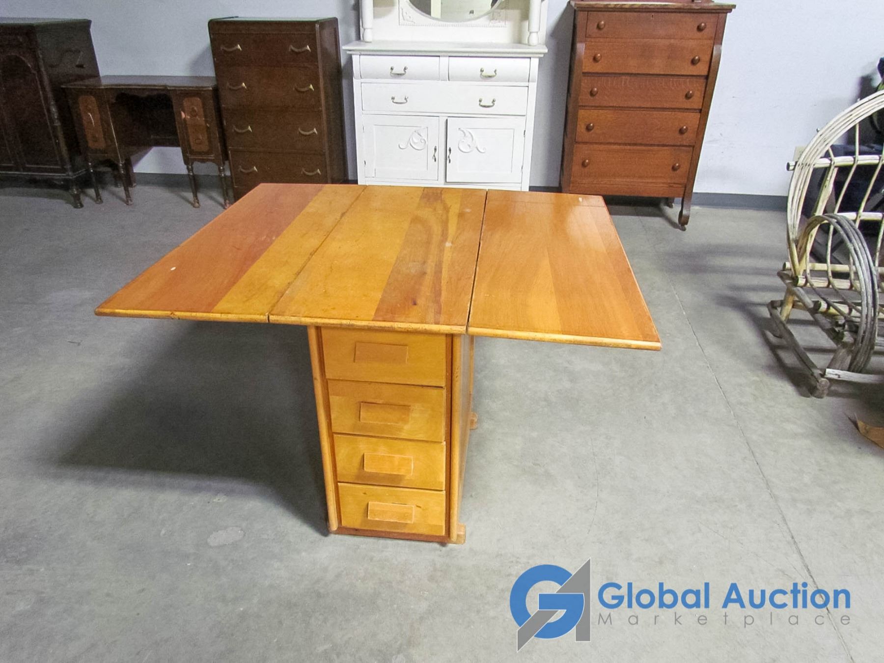 Double Drop Leaf Table with 4 Drawers