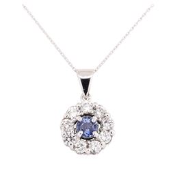 2.10 ctw Sapphire And Diamond Pendant & Chain - 14KT White Gold