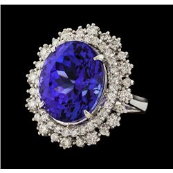 15.33 ctw Tanzanite and Diamond Ring - 14KT White Gold