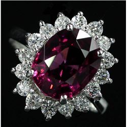 4.16 ctw Pink Rhodolite and Diamond Ring - 14KT White Gold