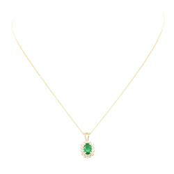 1.13 ctw Emerald And Diamond Pendant & Chain - 14KT Yellow Gold