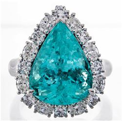 10.61 ctw Paraiba Tourmaline and Diamond Ring - 18KT White Gold