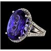 12.38 ctw Tanzanite and Diamond Ring - 14KT White Gold