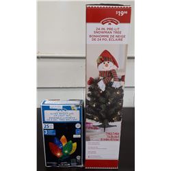ULTRA BRIGHT LED LIGHT SET AND 24-INCH PRE-LIT SNOMAN TREE