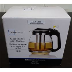 MAINSTAYS GLASS TEAPOT WITH STRAINER