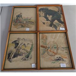 4 Old Watercolor Paintings