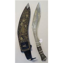 Antique Kukri Knife w/Silver Threaded Sheath