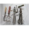 Image 2 : LOT OF 2 VINTAGE EGG BEATERS, POTATO MASHER, MEAT FORK