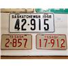 Image 2 : 5 SASK LICENSE PLATES (2 ARE MOTORCYCLE) *1948 RESTORED*