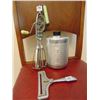 Image 1 : VINTAGE KITCHEN ITEMS (EGG BEATER, CHEESE CUTTER, TEA CANISTER TIN)