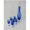 Image 1 : BLUE CRYSTAL DECANTER (FOOTED, W/STOPPER) & 6 STEM GLASSES (FROM ITALY)