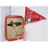 Image 1 : LOT OF 3 COCA COLA COLLECTIBLES  - TRAY (VINTAGE), PENNANT & BOTTLE (10 OZ. TALL)