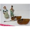 Image 1 : LOT OF 3 - DUTCH FIGURINES (HAND PAINTED, LADY REP.), PAIR OF DUTCH SHOES & BUTTER KNIFE (SILVER)
