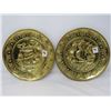 Image 2 : PAIR OF WALL PLATES (BRASS, W/ SHIP MOTIF) & GLASS VASE (FOOTED)
