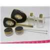 Image 1 : VANITY SET (MIRROR, BRUSH, COMB, 2 BOTTLES, JARS & HAT PINS)