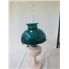 Image 1 : LANTERN (GLASS, CREAM COLOR BASE, GREEN SHADE) 25" TALL