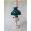 Image 2 : LANTERN (GLASS, CREAM COLOR BASE, GREEN SHADE) 25" TALL