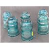 Image 1 : 6 GLASS INSULATORS (HEMINGWAY) *#9 AQUA GREEEN*