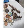 Image 2 : LOT OF NAME BUTTONS, OLD HORSE SPURS, SPIKOT, STOVE HANDLE
