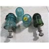 Image 1 : TELEPHONE INSULATORS (REMINGTON & BROOKFIELD) *2 GREEN W/SCREWS IN HOLDERS, 2 LIGHT GREEN*