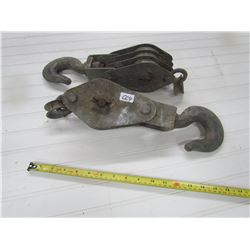 2  BLOCK PULLEYS & HOOKS, *16", EX. COND*