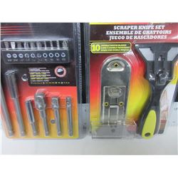 New Scraper & Knife set & 16 piece Drill bit and socket connector set