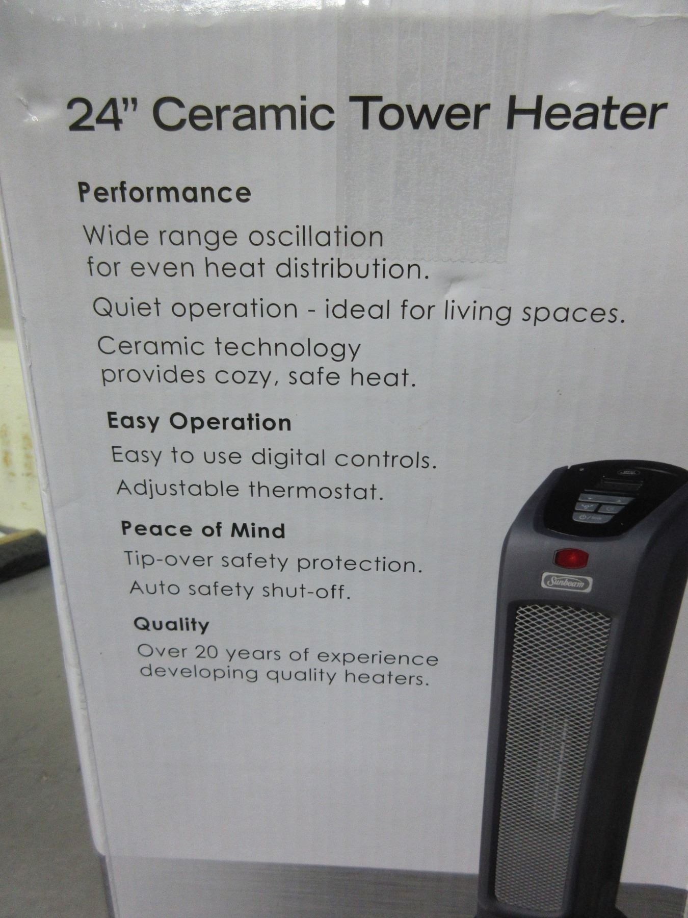 New Sunbeam 24" Ceramic Tower Heater/Oscillation / digital Adjustable
