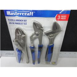 New Mastercraft 3 piece Pliers & Wrench Set / vise grip/channel locks/crescent wrench