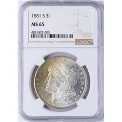 1881-S $1 Morgan Silver Dollar Coin NGC MS65 Amazing Toning