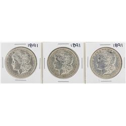 Lot of (3) 1891 $1 Morgan Silver Dollar Coins