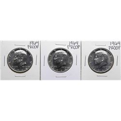 Lot of (3) 1964 Proof Kennedy Half Dollar Coins