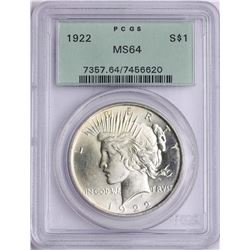 1922 $1 Peace Silver Dollar Coin PCGS MS64