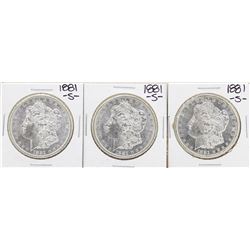 Lot of (3) 1881-S $1 Morgan Silver Dollar Coins