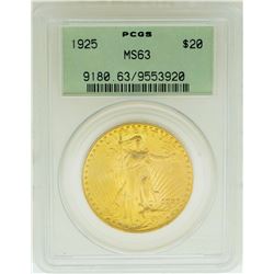 1925 $20 St. Gaudens Double Eagle Gold Coin PCGS MS63