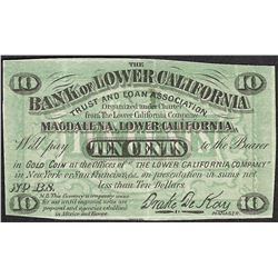 1800's Ten Cents The Bank of Lower California Magdalena Obsolete Currency Note