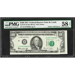1974 $100 Federal Reserve Note Gutter Fold ERROR PMG About Uncirculated 58EPQ