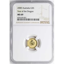 2000 $5 Australia Year of the Dragon Gold Coin NGC MS69