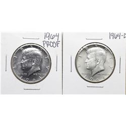 Lot of 1964 & 1964-D Kennedy Half Dollar Coins