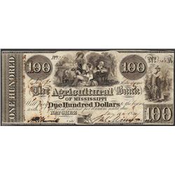 1840 $100 Agricultural Bank of Mississippi Natchez Obsolete Note