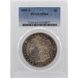 1881-S $1 Morgan Silver Dollar Coin PCGS MS64 NICE TONING