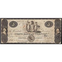 1822 $5 The State Bank at Trenton Obsolete Note