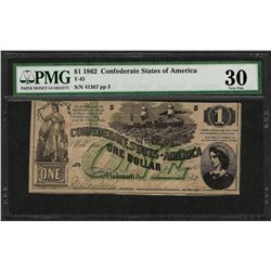 1862 $1 Confederate States of America Note T-45 PMG Very Fine 30