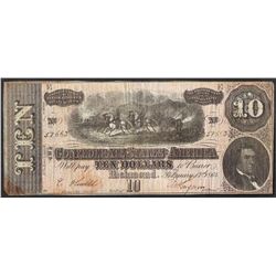 1864 $10 Confederate States of America Note