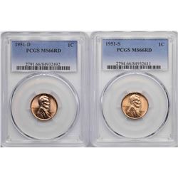 Lot of 1951-D & 1951-S Lincoln Wheat Cent Coins PCGS MS66RD